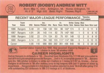 1990 Donruss #292 Bobby Witt Back