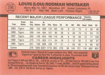 1990 Donruss #298 Lou Whitaker Back