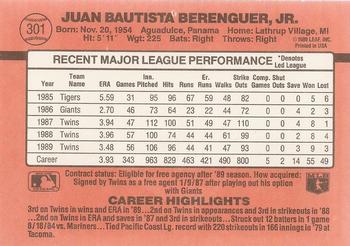 1990 Donruss #301 Juan Berenguer Back