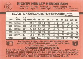 1990 Donruss #304 Rickey Henderson Back