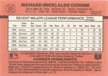 1990 Donruss #305 Rick Cerone Back