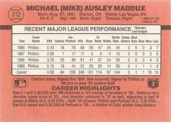 1990 Donruss #312 Mike Maddux Back