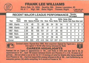 1990 Donruss #327 Frank Williams Back