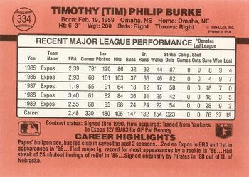 1990 Donruss #334 Tim Burke Back