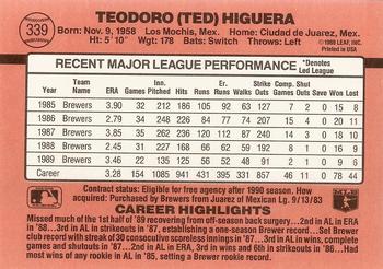 1990 Donruss #339 Ted Higuera Back