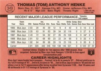 1990 Donruss #349 Tom Henke Back