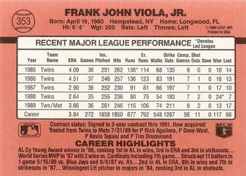 1990 Donruss #353 Frank Viola Back
