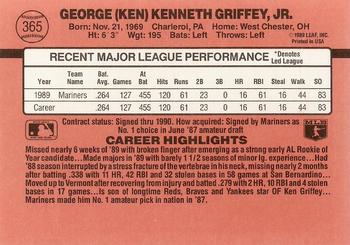 1990 Donruss #365 Ken Griffey Jr. Back