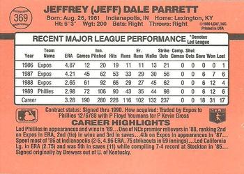 1990 Donruss #369 Jeff Parrett Back