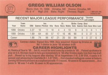 1990 Donruss #377 Gregg Olson Back