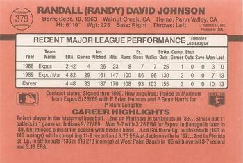 1990 Donruss #379 Randy Johnson Back