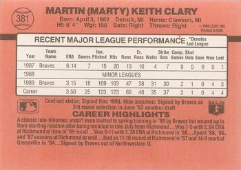 1990 Donruss #381 Marty Clary Back