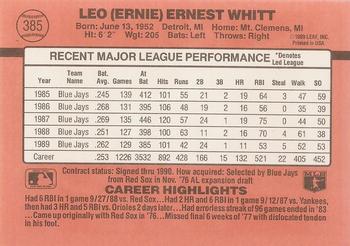 1990 Donruss #385 Ernie Whitt Back