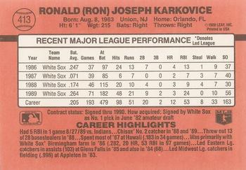 1990 Donruss #413 Ron Karkovice Back