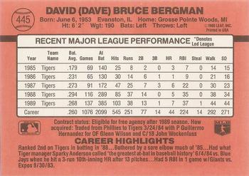 1990 Donruss #445 Dave Bergman Back