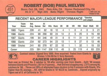 1990 Donruss #451 Bob Melvin Back