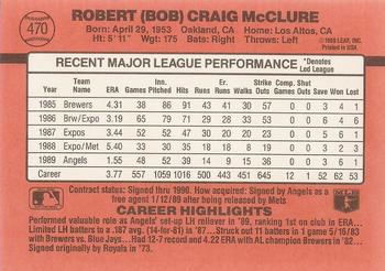 1990 Donruss #470 Bob McClure Back
