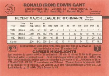 1990 Donruss #475 Ron Gant Back
