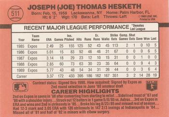 1990 Donruss #511 Joe Hesketh Back
