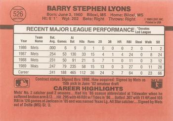1990 Donruss #526 Barry Lyons Back