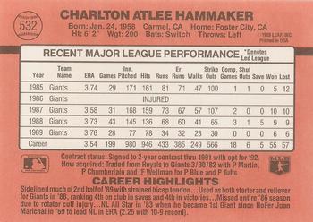 1990 Donruss #532 Atlee Hammaker Back