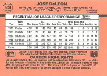 1990 Donruss #536 Jose DeLeon Back