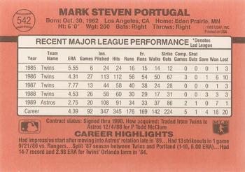1990 Donruss #542 Mark Portugal Back
