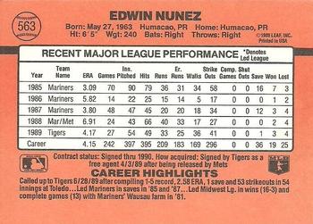 1990 Donruss #563 Edwin Nunez Back