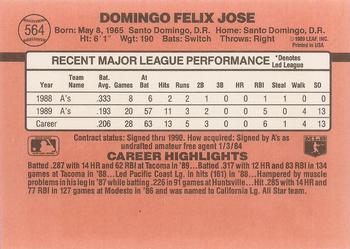 1990 Donruss #564 Felix Jose Back