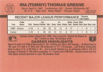 1990 Donruss #576 Tommy Greene Back
