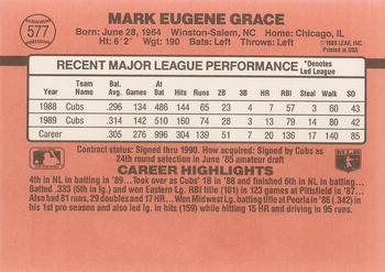 1990 Donruss #577 Mark Grace Back