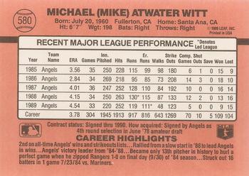 1990 Donruss #580 Mike Witt Back