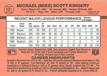 1990 Donruss #601 Mike Kingery Back