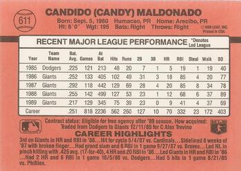 1990 Donruss #611 Candy Maldonado Back