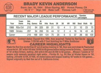 1990 Donruss #638 Brady Anderson Back