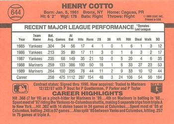 1990 Donruss #644 Henry Cotto Back