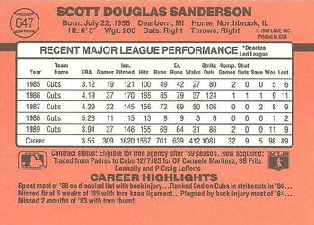 1990 Donruss #647 Scott Sanderson Back