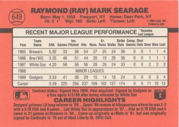 1990 Donruss #649 Ray Searage Back