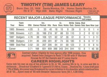 1990 Donruss #670 Tim Leary Back