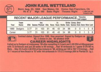 1990 Donruss #671 John Wetteland Back