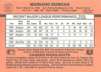 1990 Donruss #684 Mariano Duncan Back