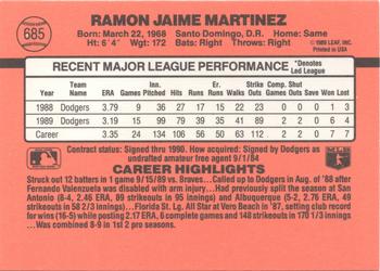 1990 Donruss #685 Ramon Martinez Back