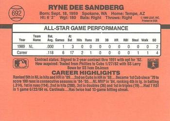 1990 Donruss #692 Ryne Sandberg Back