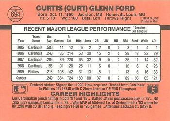 1990 Donruss #694 Curt Ford Back