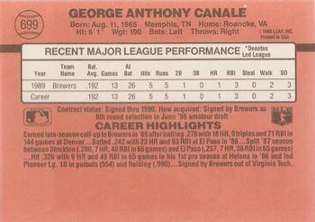 1990 Donruss #699 George Canale Back