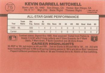 1990 Donruss #715 Kevin Mitchell Back