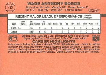 1990 Donruss #712 Wade Boggs Back