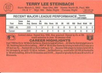 1990 Donruss #637 Terry Steinbach Back