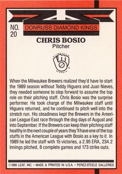 1990 Donruss #20 Chris Bosio Back