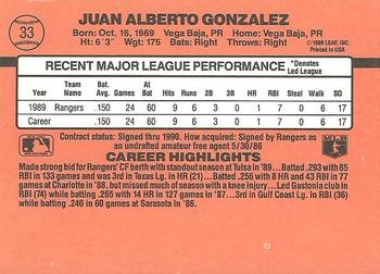 1990 Donruss #33 Juan Gonzalez Back